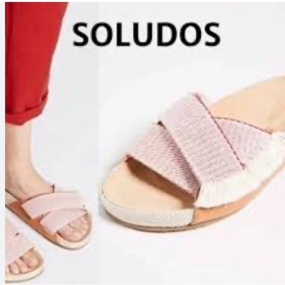 *Soludos Red Woven Leather Pool Slides